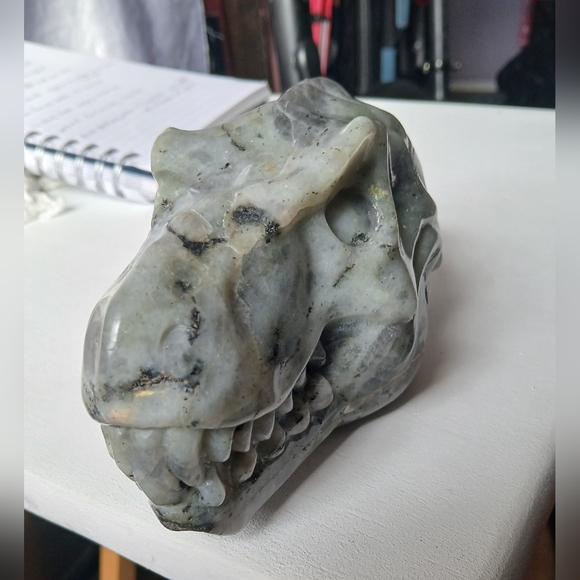 LARGE LABRADORITE DINOSAUR CRYSTAL SKULL - Picture 3 of 6